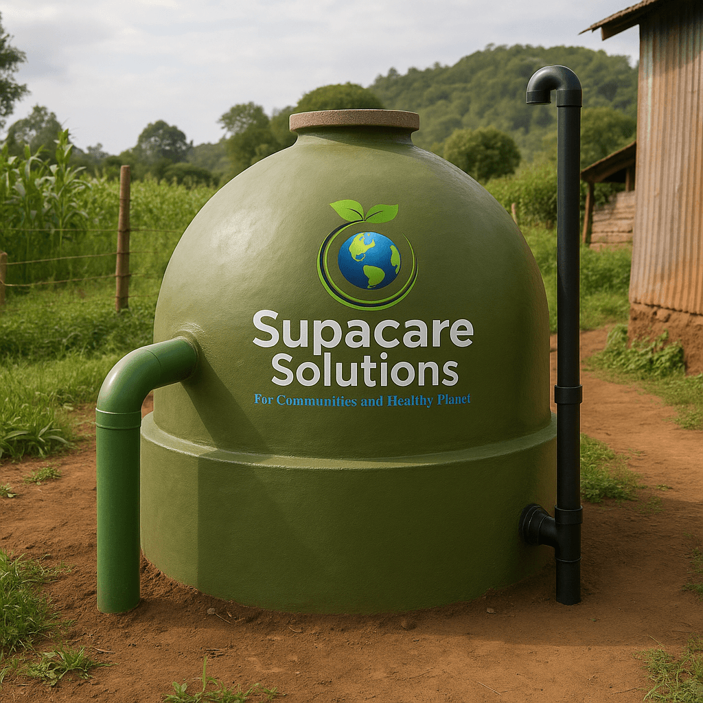 Supacare dome-shaped biogas digester rural setup