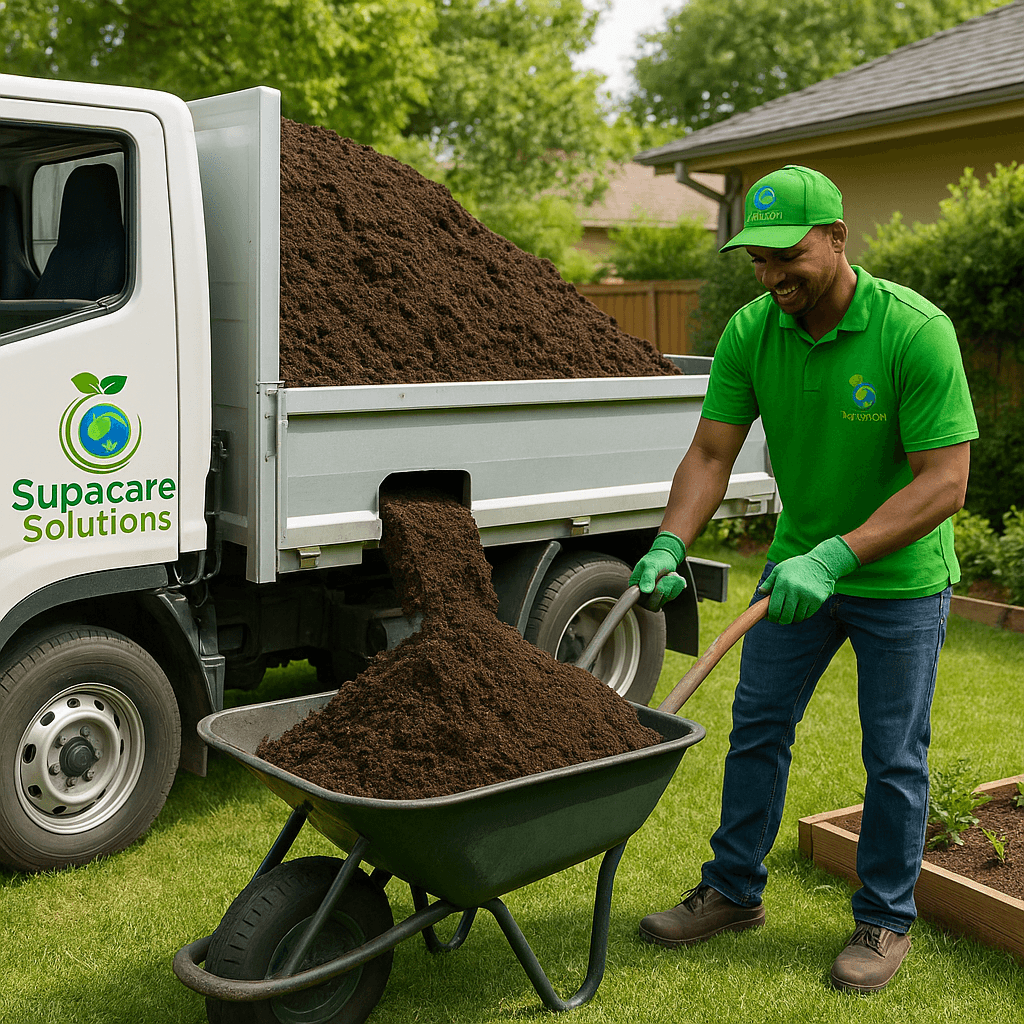Supacare compost delivery truck unloading compost