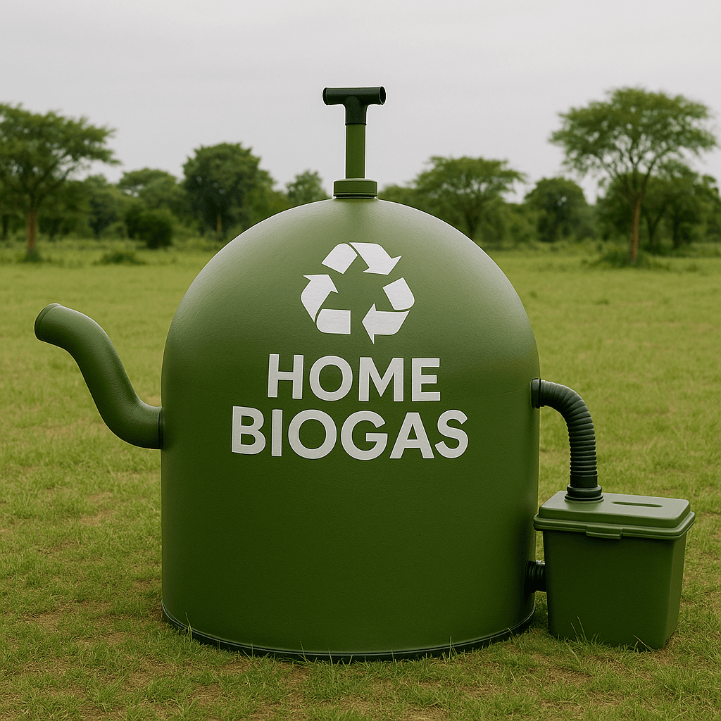 Compact home biogas digester dome setup